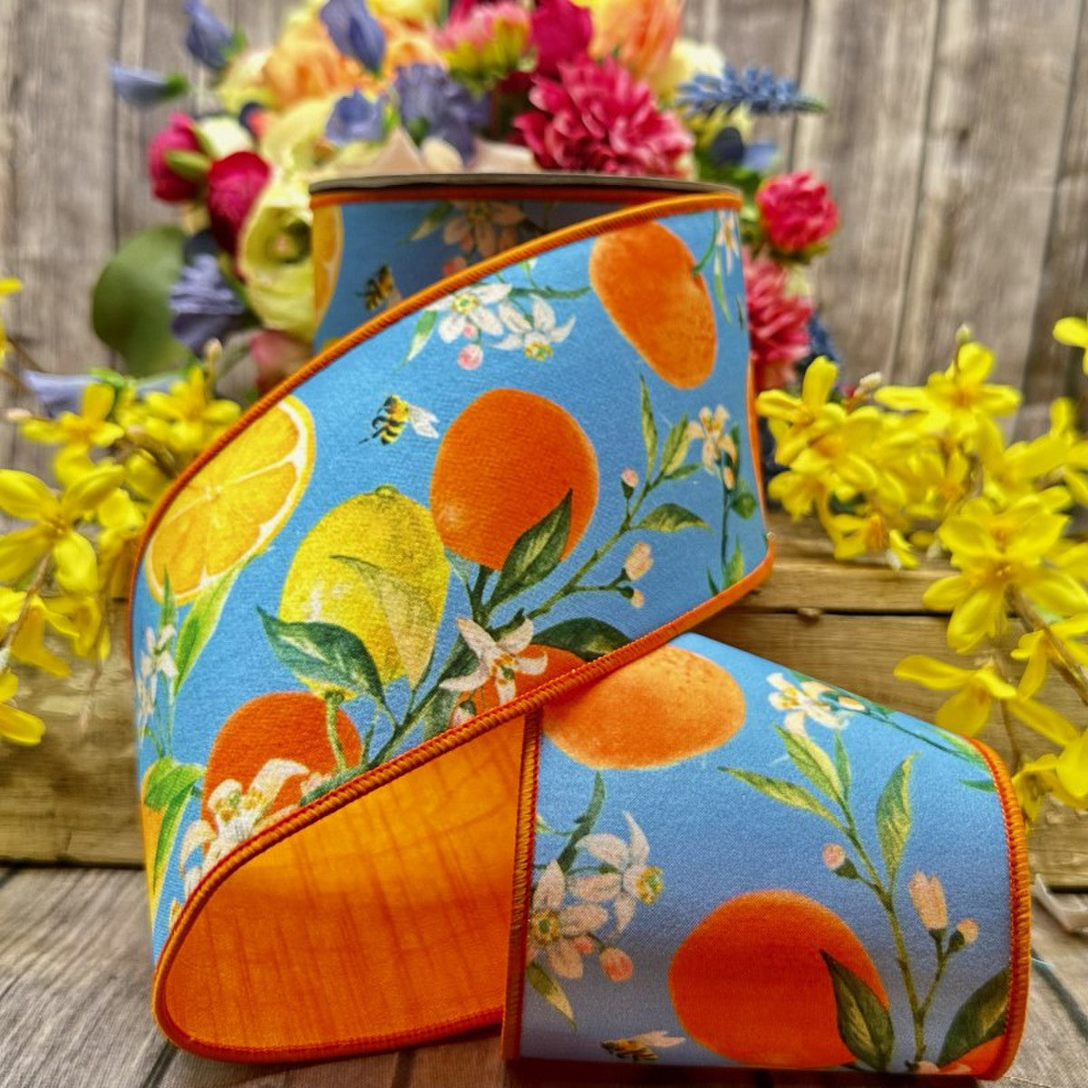 4" Dupion Watercolor Citrus and Blossoms