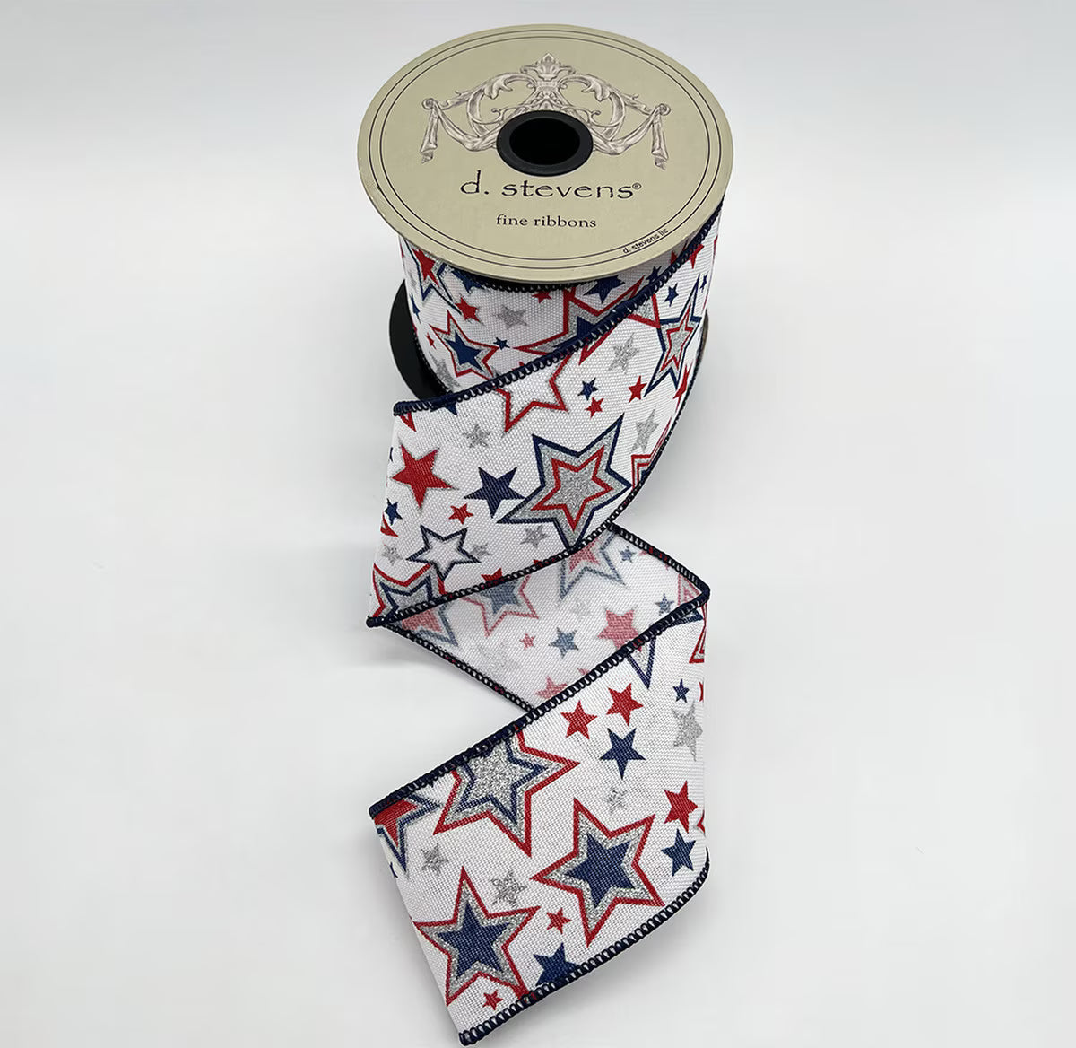 2.5" Linen American Stars Silver Glitter Red White & Blue