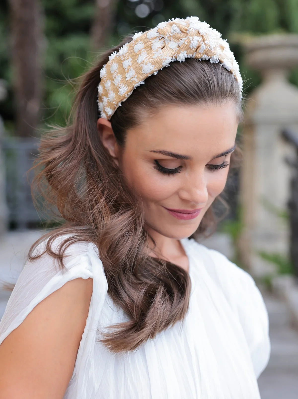 Tufted Straw Knotted Headband White