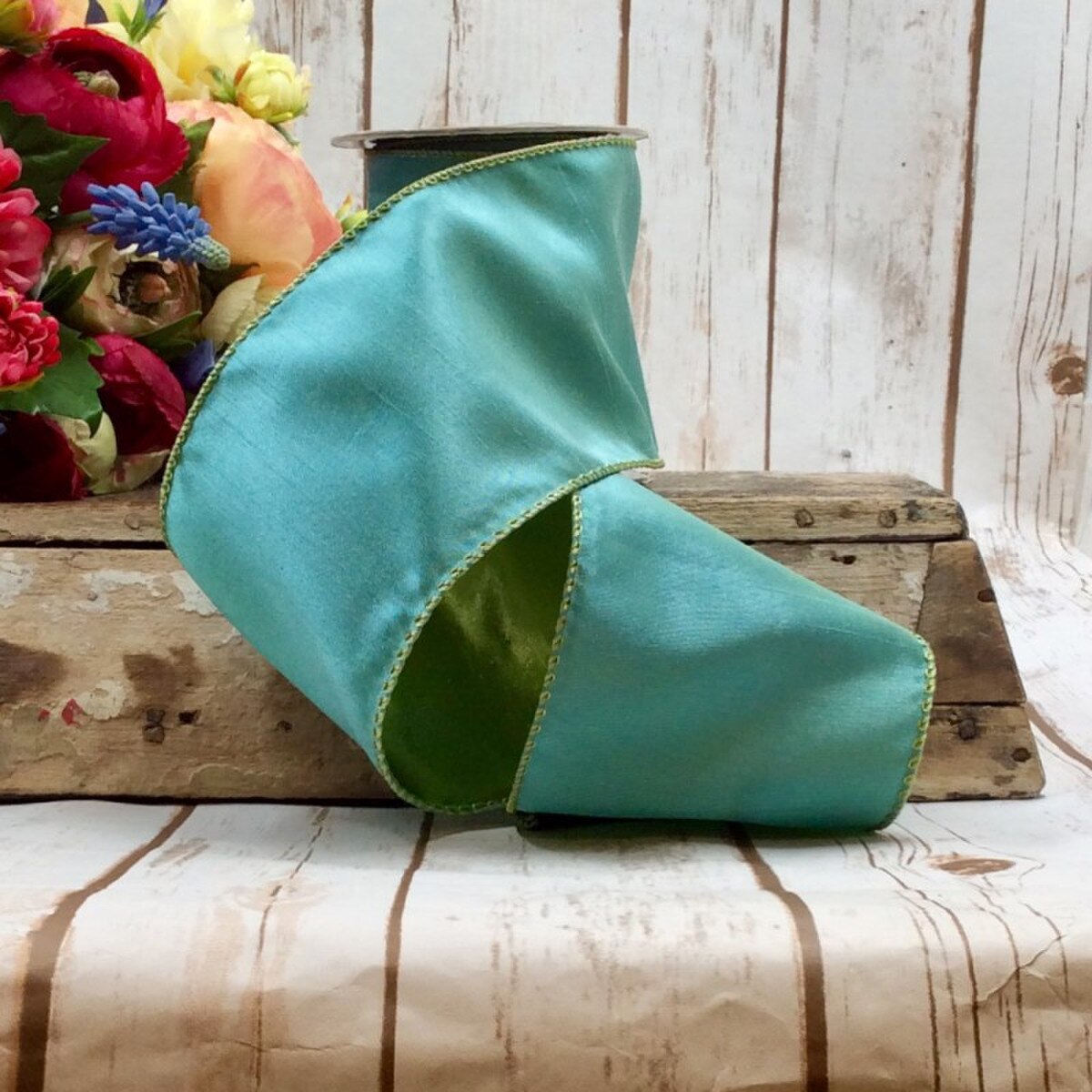 4" Dupion Aqua Green