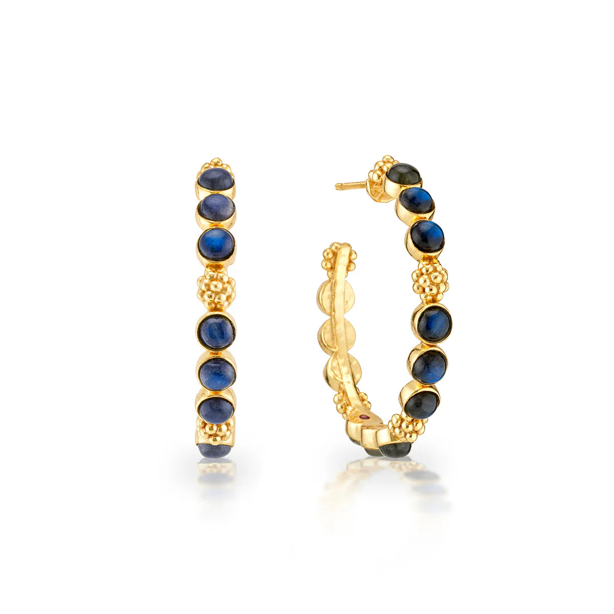 Berry Gem Medium Hoop Earrings Blue Labradorite