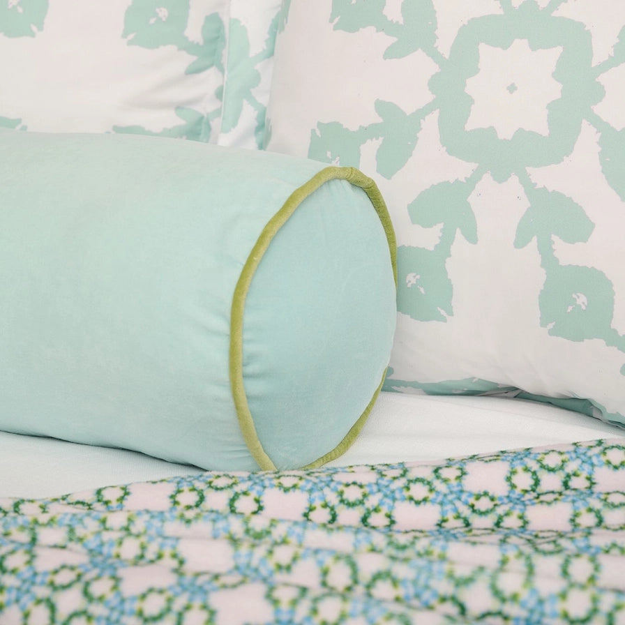 Spa Blue Velvet Bolster Pillow