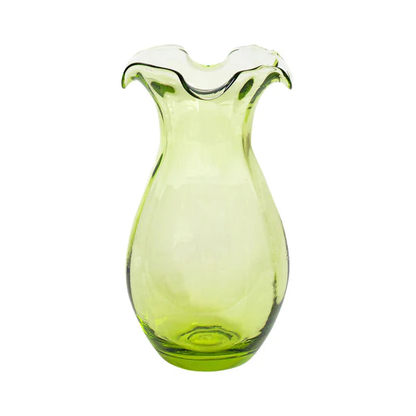Hibiscus Glass Vertical Green Fluted Small Vase