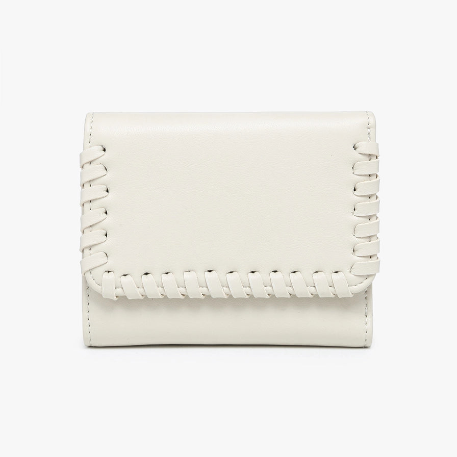 Logan Whipstitch Tri-Fold Wallet Off White
