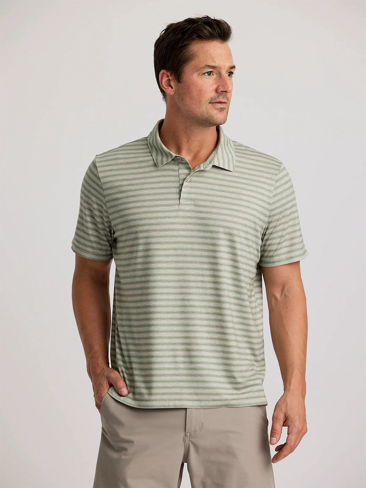 Men's Elevate Polo Smooth Sailing Stripe Heather Desert Sage