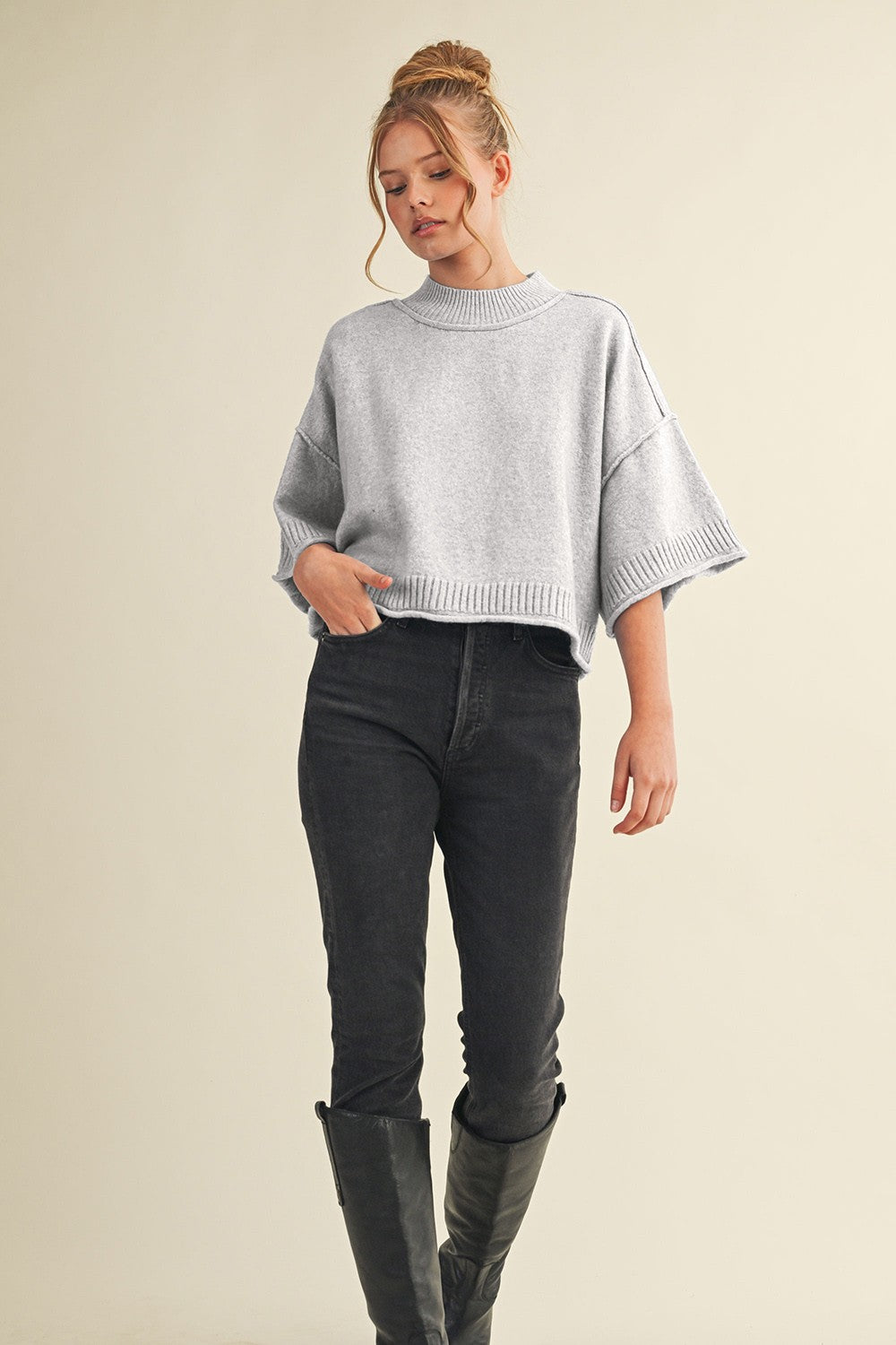 Short Sleeve Heather Grey Sweater