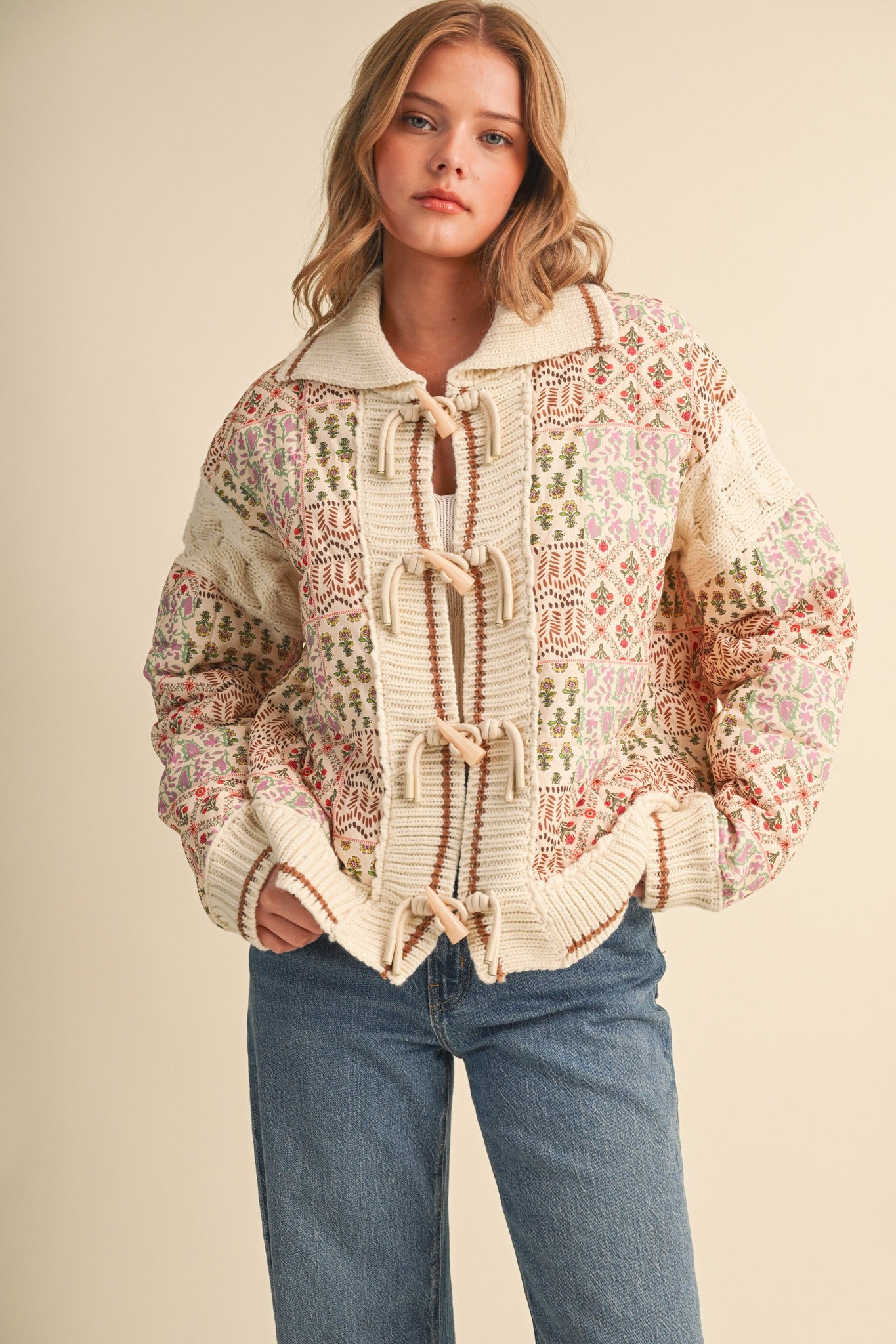 Embroidered Boxy Jacket Warm Sand Floral