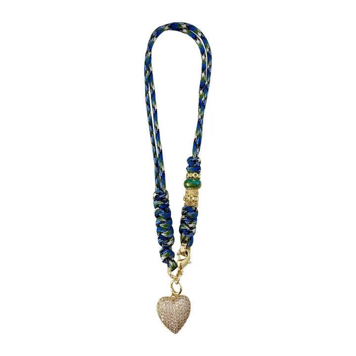 Johnny Dark Blue Rope Necklace with Cz Heart Charm