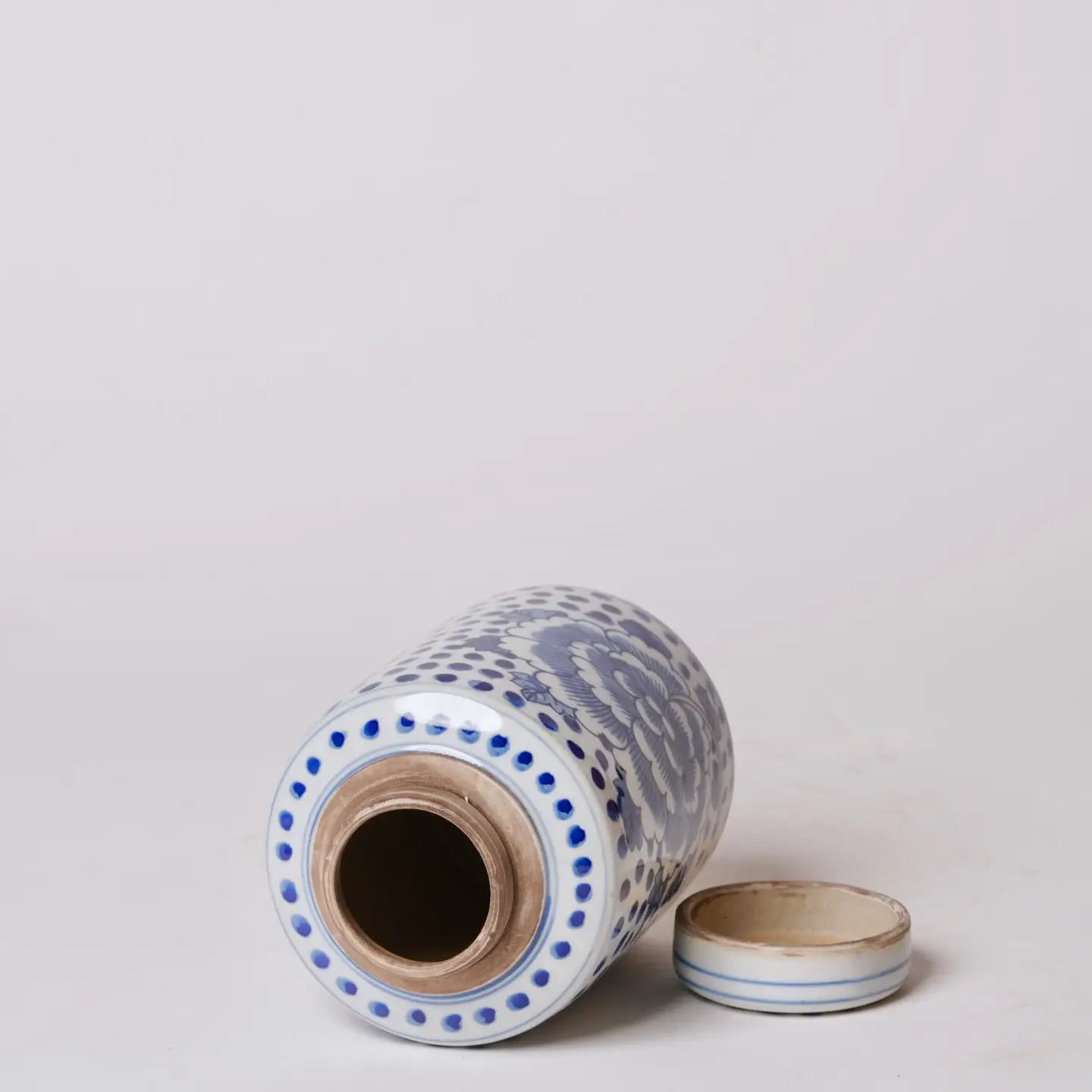 Blue & White Porcelain Polka Dot Peony Cylinder Caddy