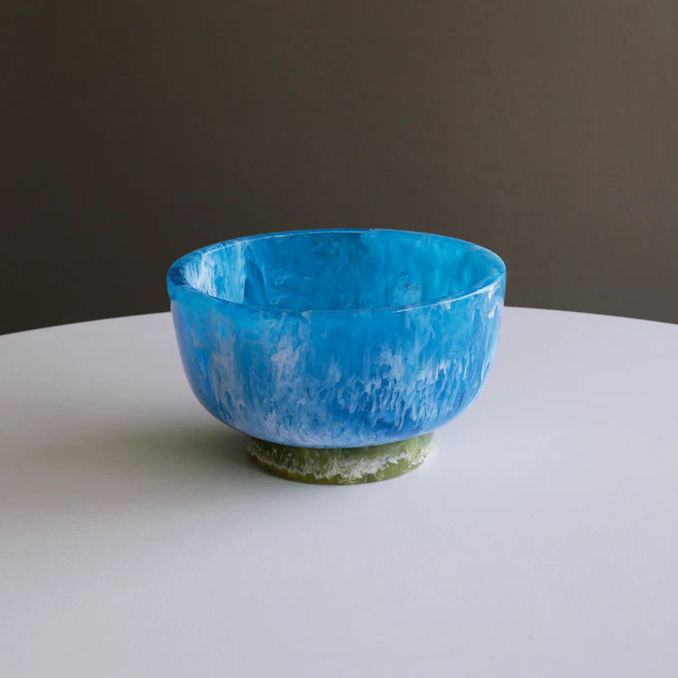 Resin Rio Small Round Bowl w/ Base Blue & Green
