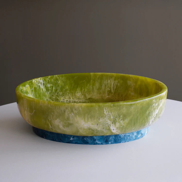 Resin Rio Large Oval Bowl w/ Base Green & Blue