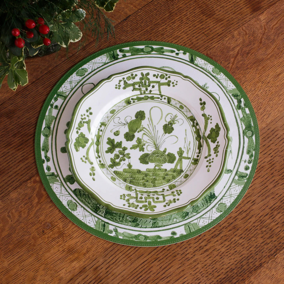 Vida Faenza 11" Dinner Plate Green & White
