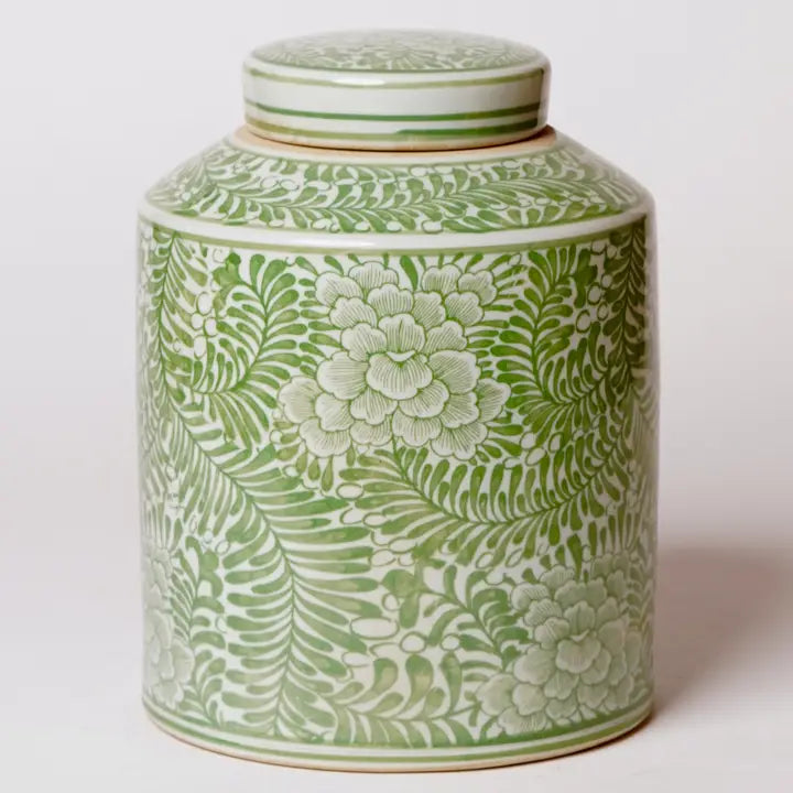 Country Peony Green and White Porcelain Canister
