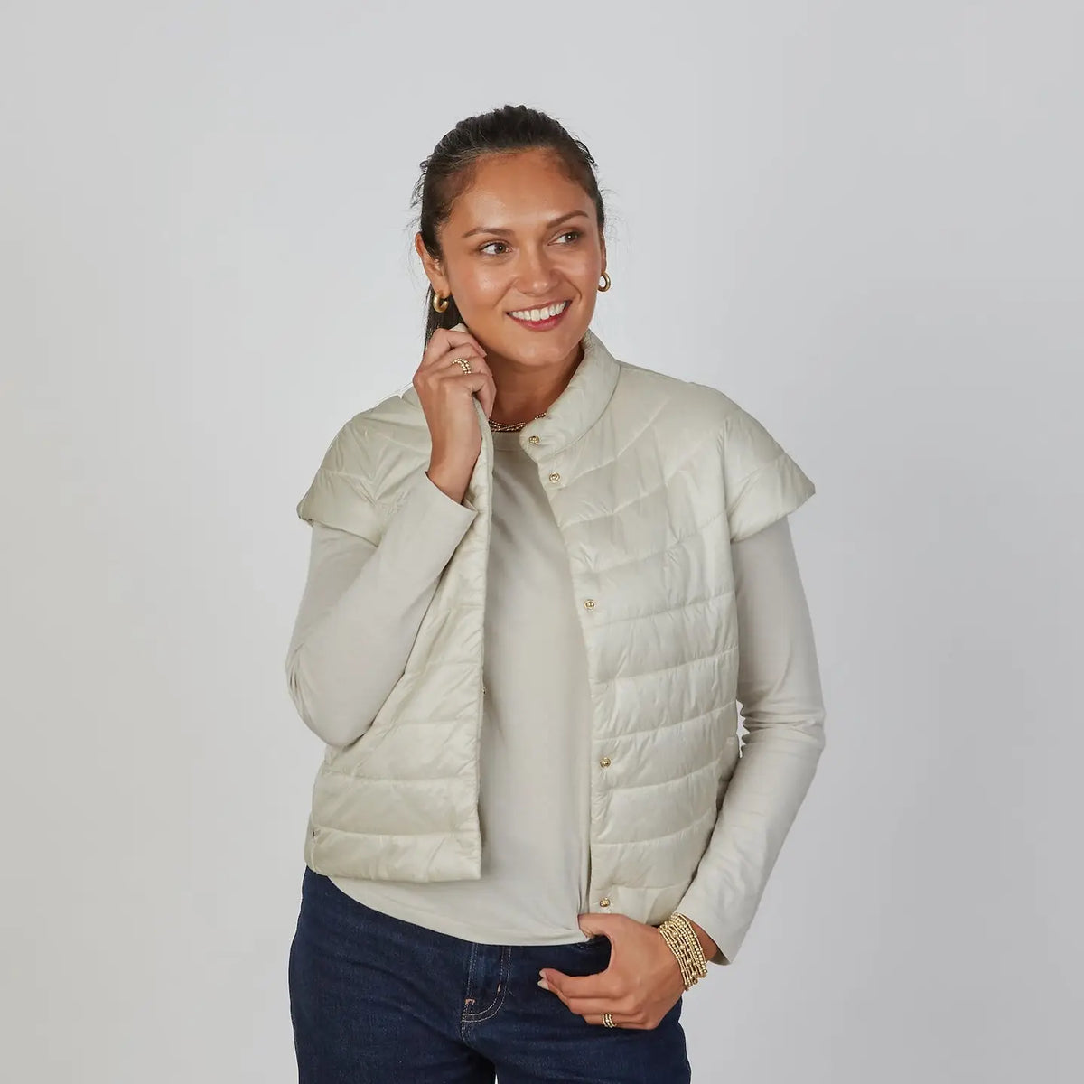 Caroline Cap Sleeve Vest in Champagne
