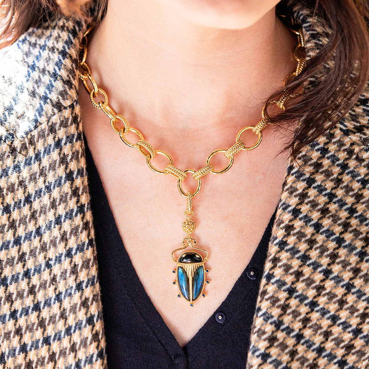 Scarab Pendant Blue Labradorite/Black Agate