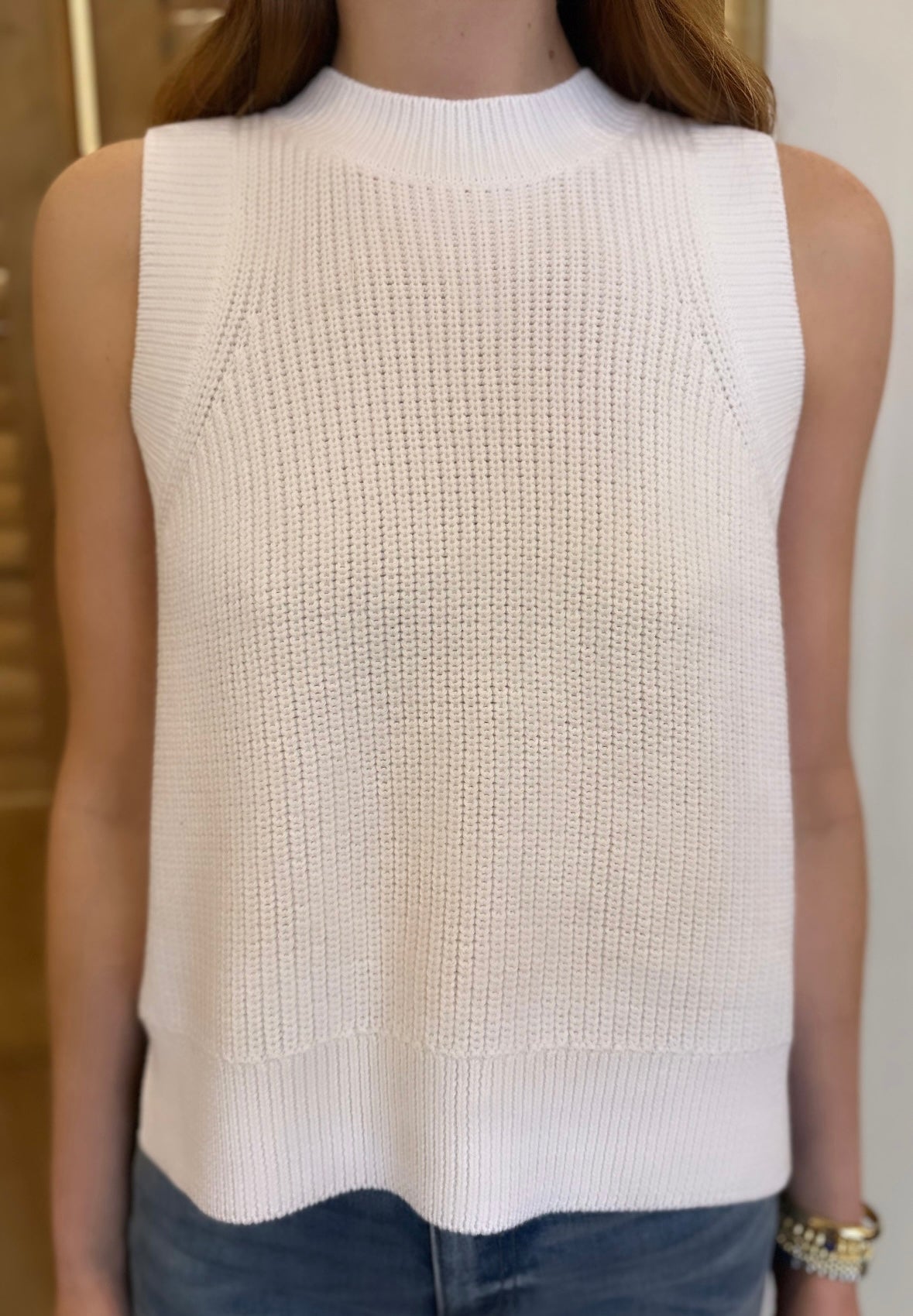 Demi High Crew Neck Tank Bleach White