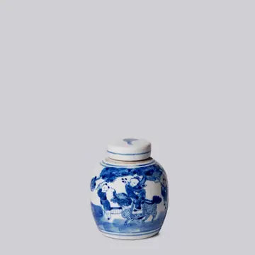 B&W Porcelain Mini Playing Children Round Jar