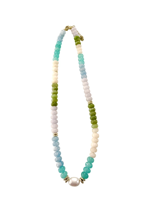 Karla Beaded Pearl Necklace Blue Green Mix