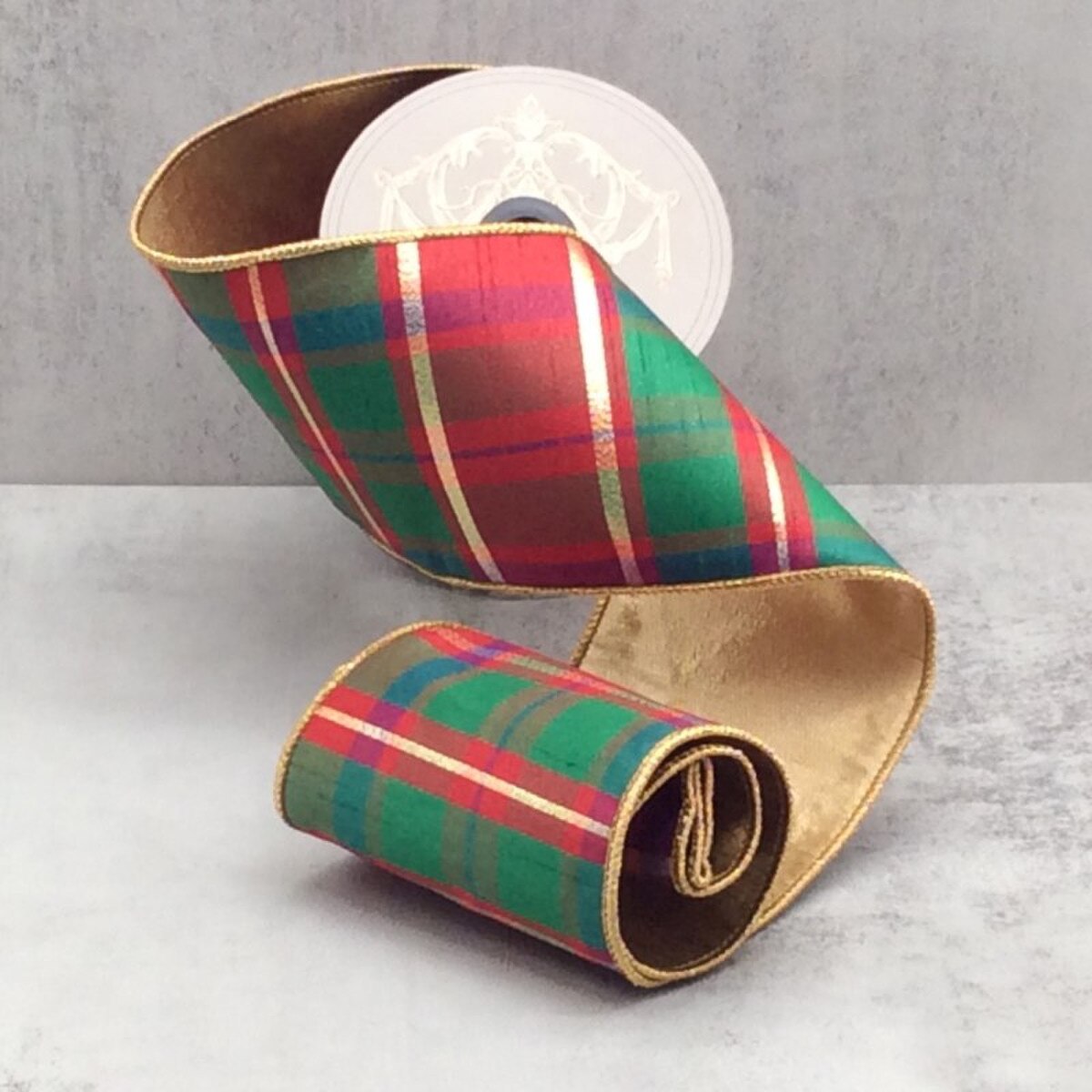 4” Dupion Aberdeen Plaid, Gold Green Red
