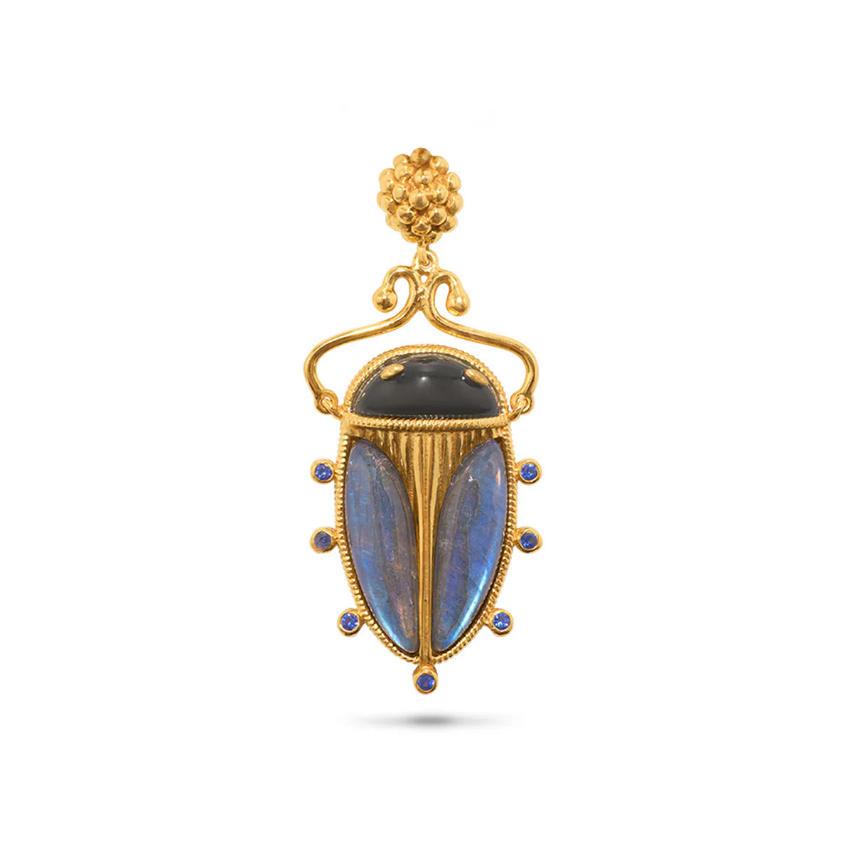 Scarab Pendant Blue Labradorite/Black Agate
