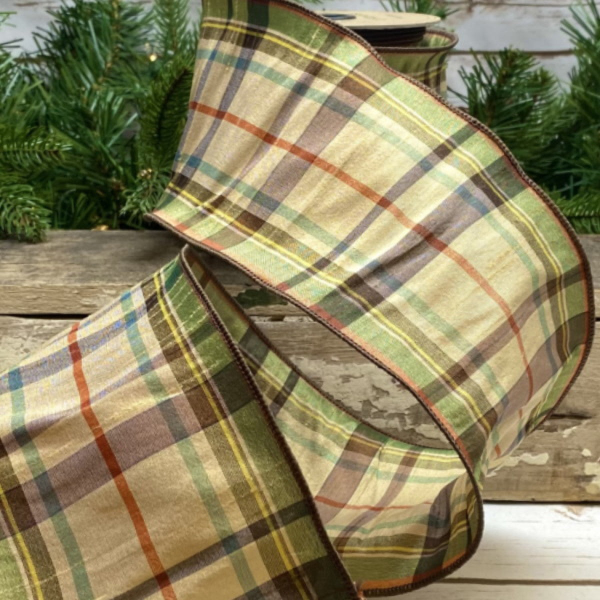 4" Dupion Wyoming Fall Plaid Cream/Green