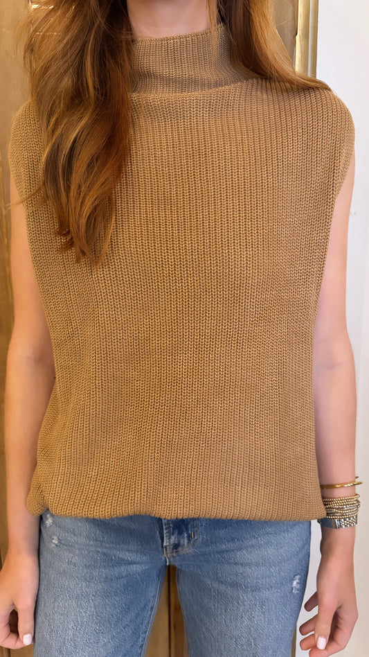 Mock Neck Sweater Vest Golden Camel