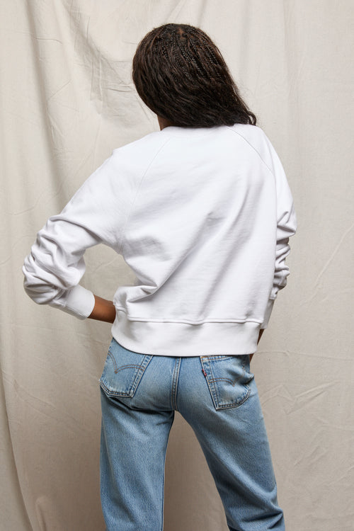 French Terry LS Raglan Button Front Sweatshirt White