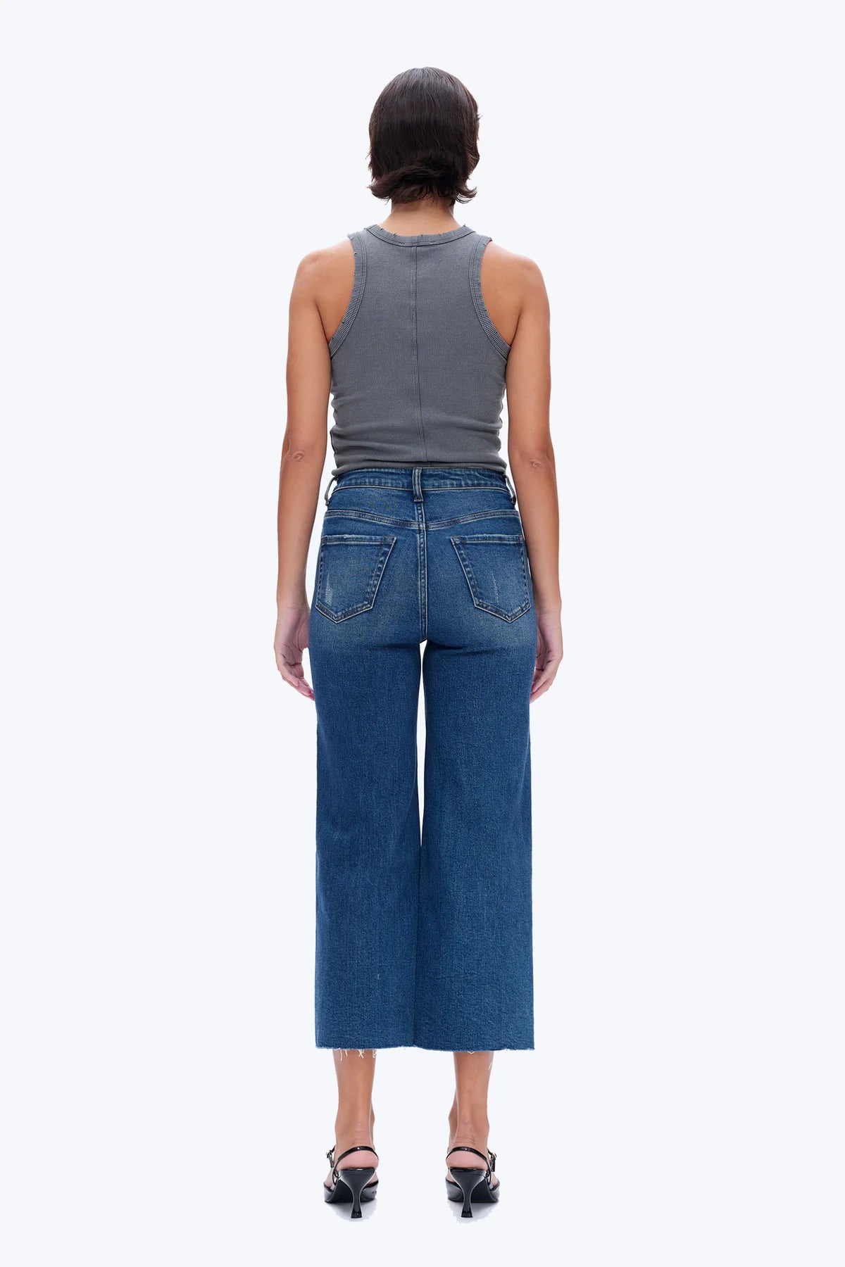 High Rise Cropped Distressed Wide Leg Jeans Surf