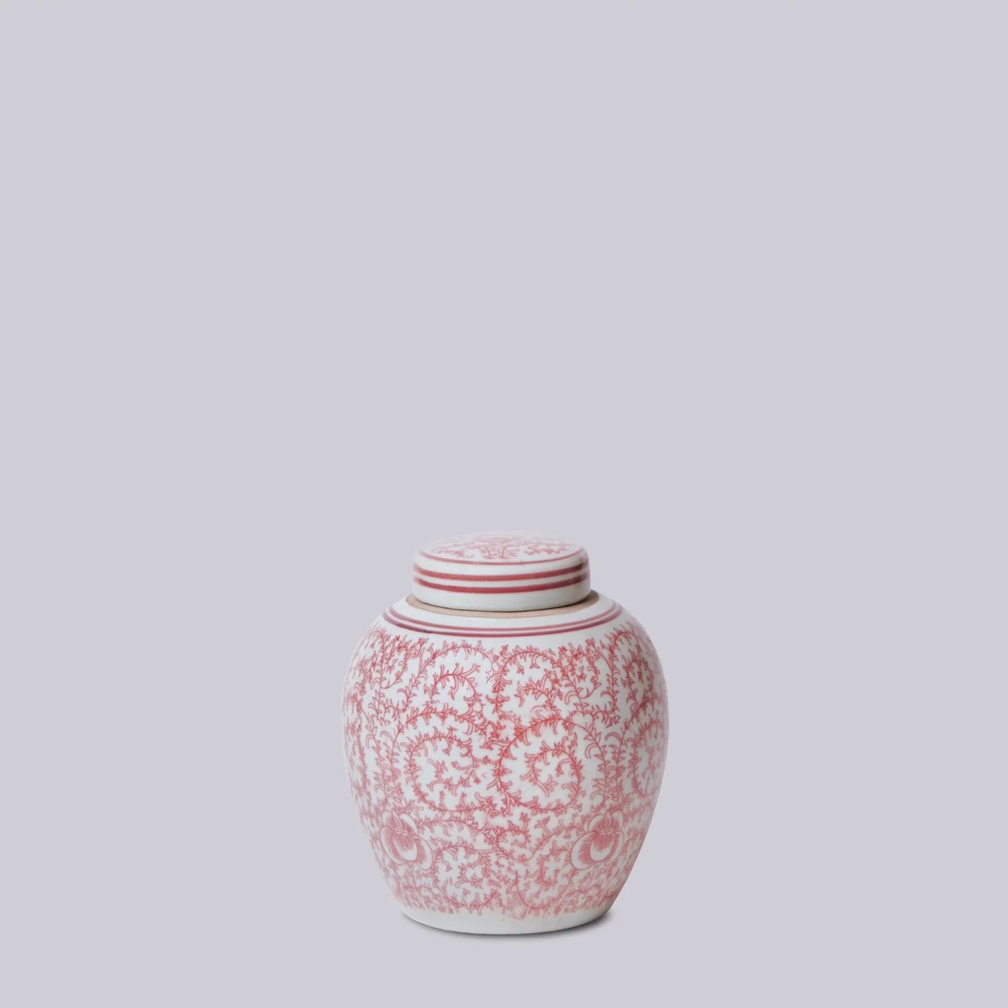 Red and White Porcelain Scrolling Peony Round Jar
