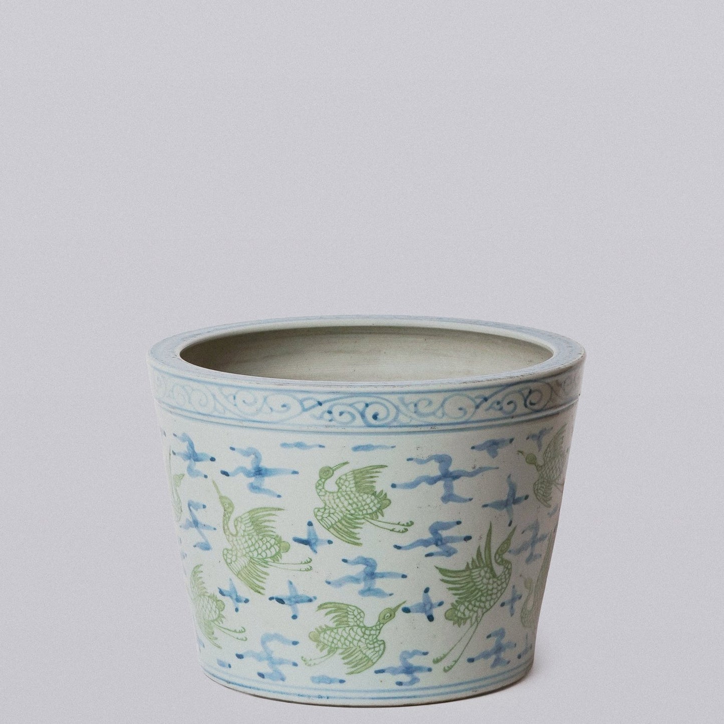 Green and Blue Cranes and Clounds Porcelain Planter