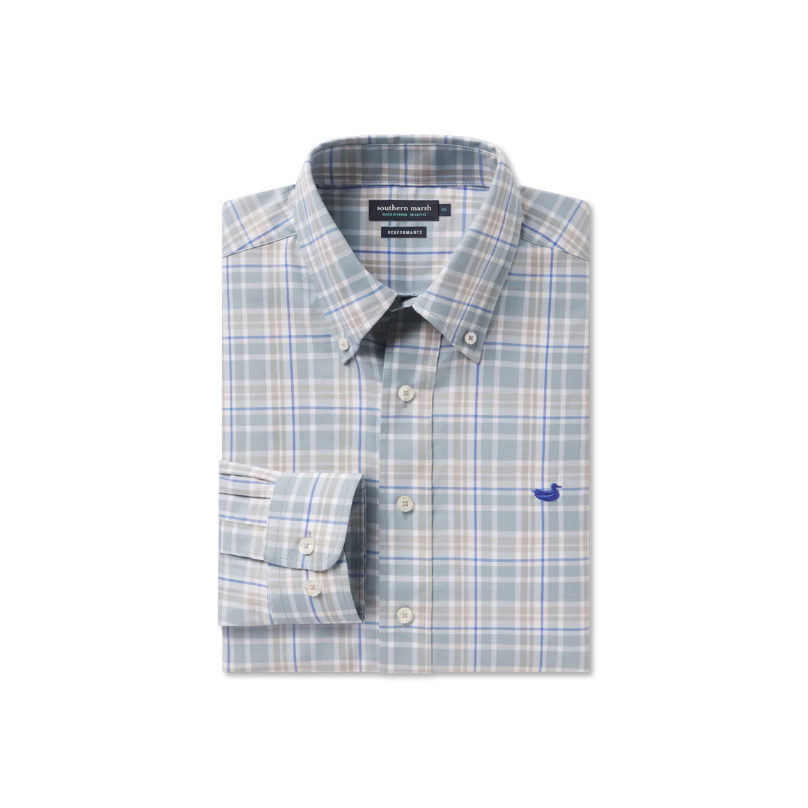 Grainger Performance Plaid Dress Shirt Sage & Burnt Taupe
