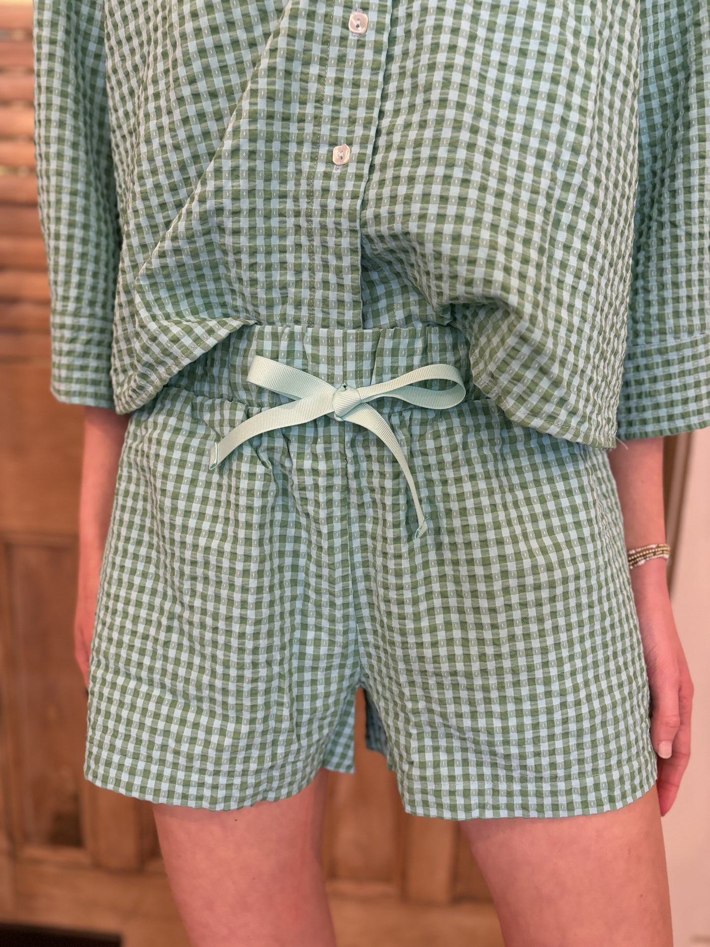 Willow Shorts Cotton Gingham Green & Sea
