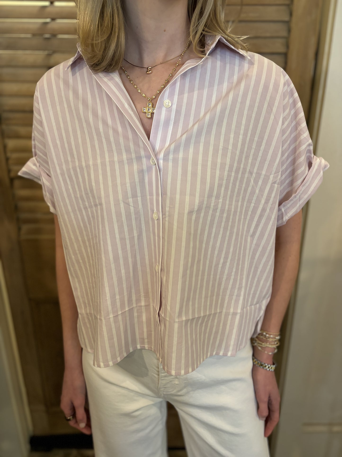 Striped Oversized Button Down Dolman Lavender Stripe