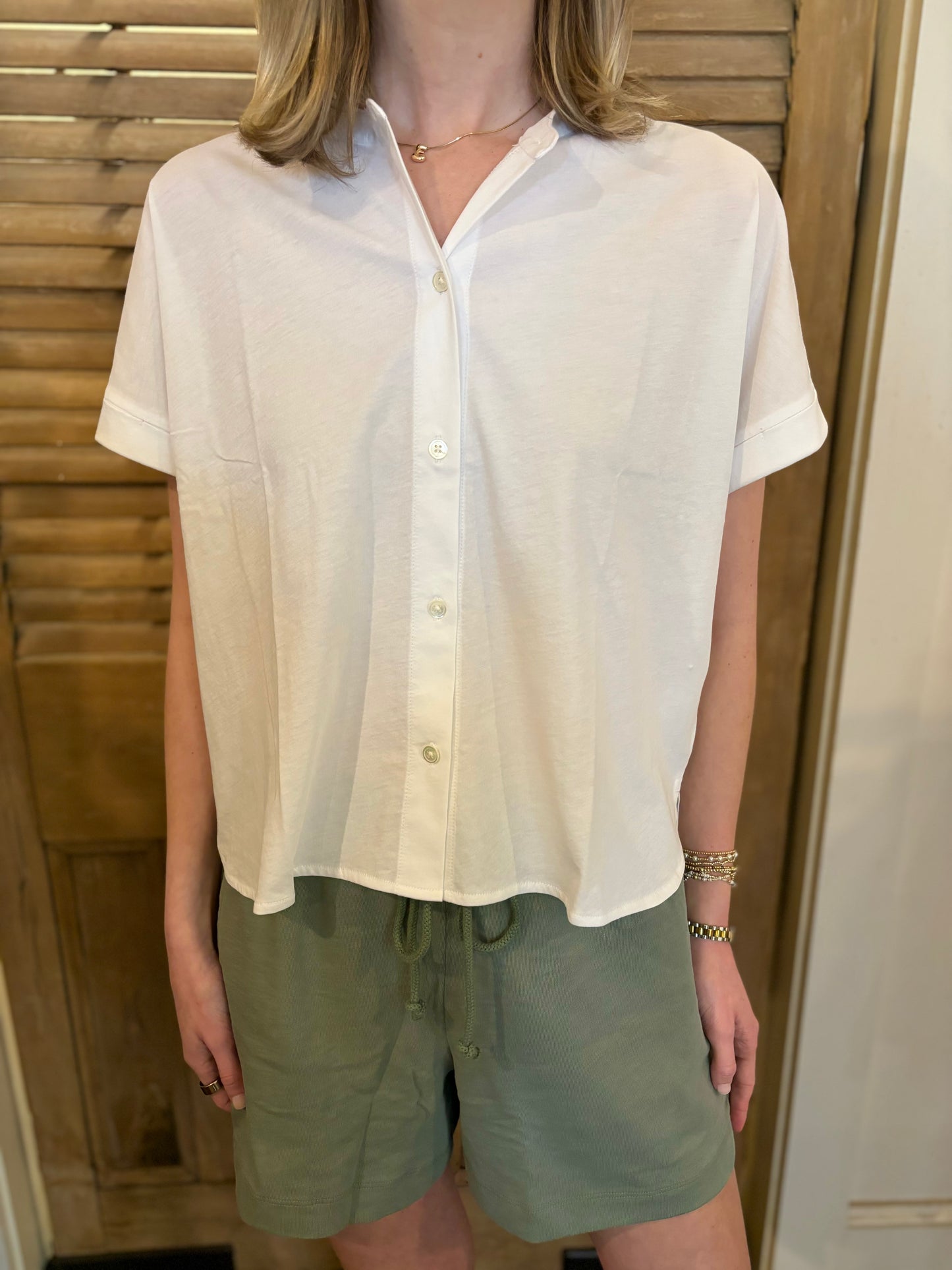 Cuffed Sleeve Dolman Button Down White