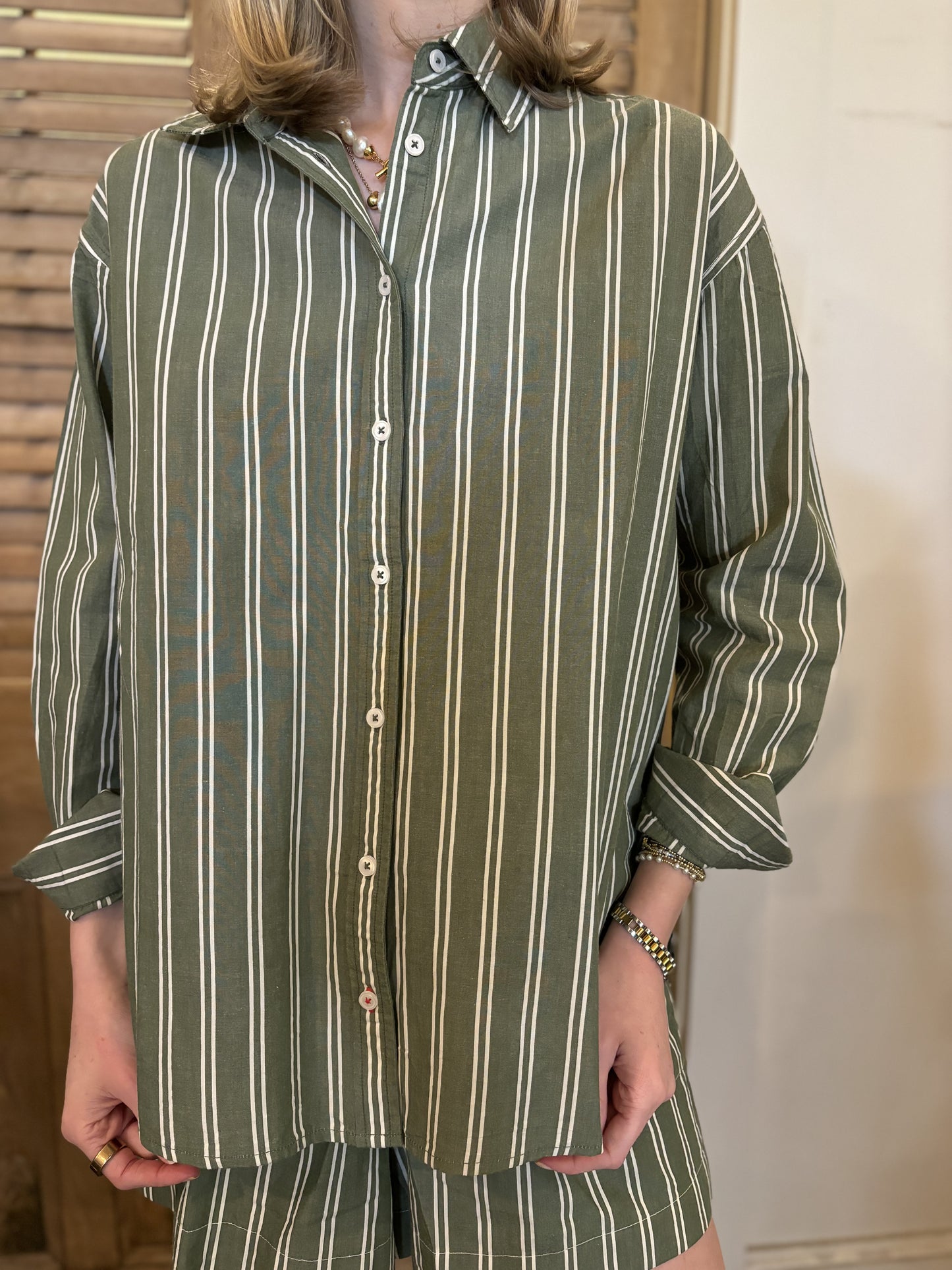 Brontë Relaxed Button Up Shirt Sea Moss Stripe