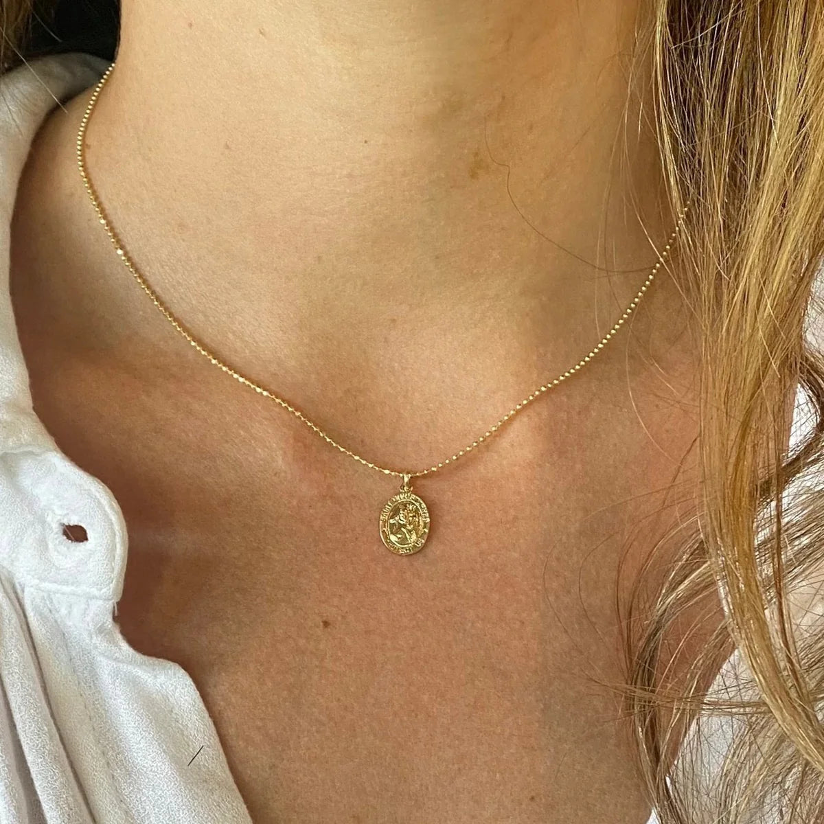 Mini Saint Christopher Charm Necklace Gold