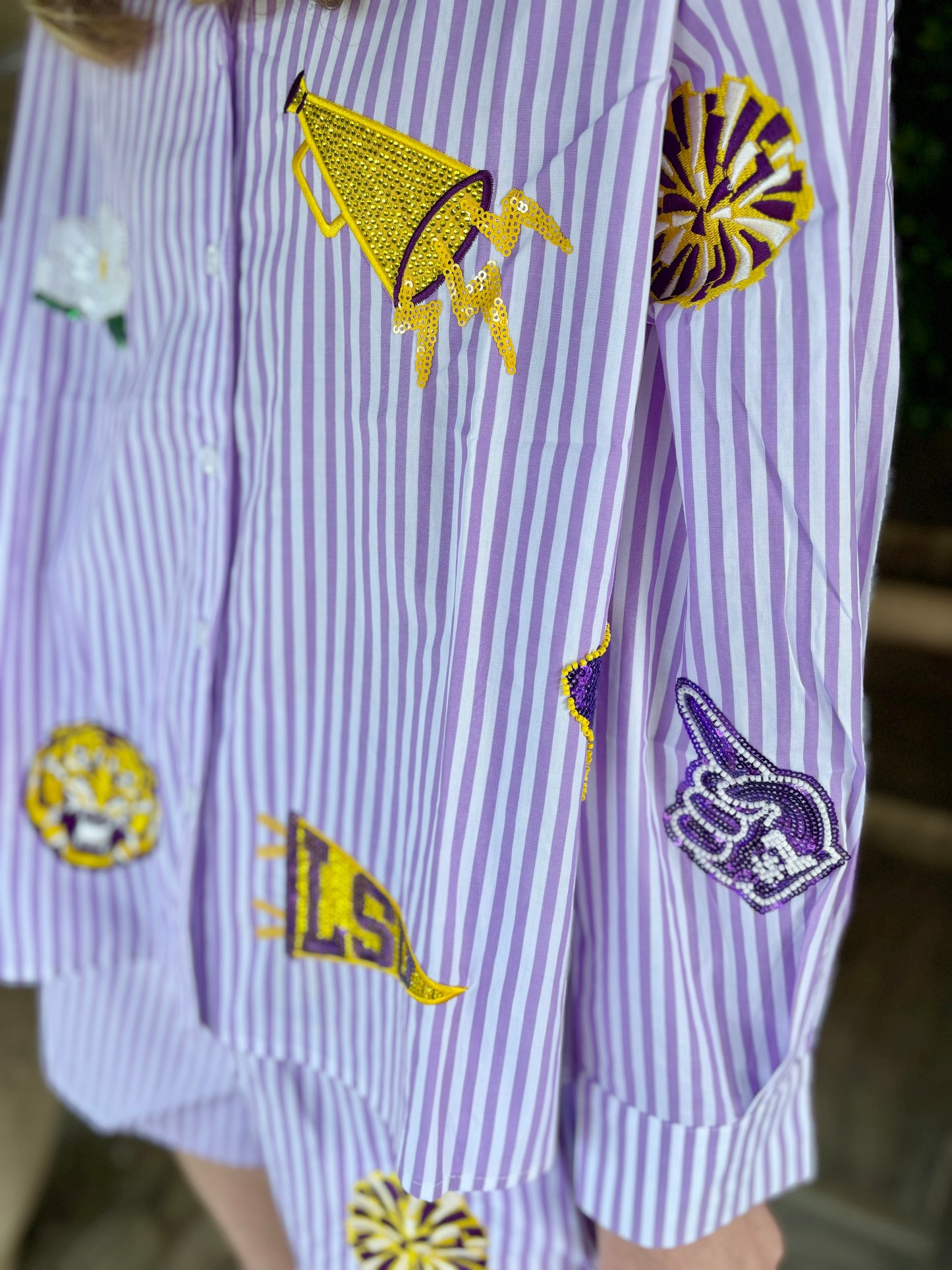 Licensed LSU Mini Icon Striped Button Down Top