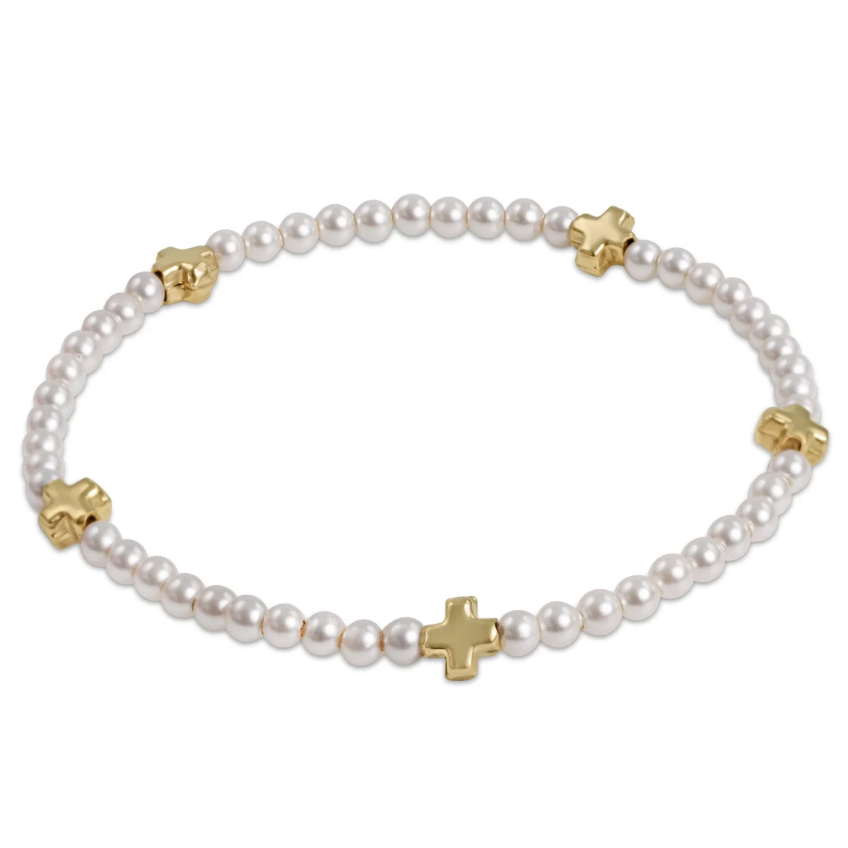 Signature Cross Small 3mm Pearl Bracelet Gold