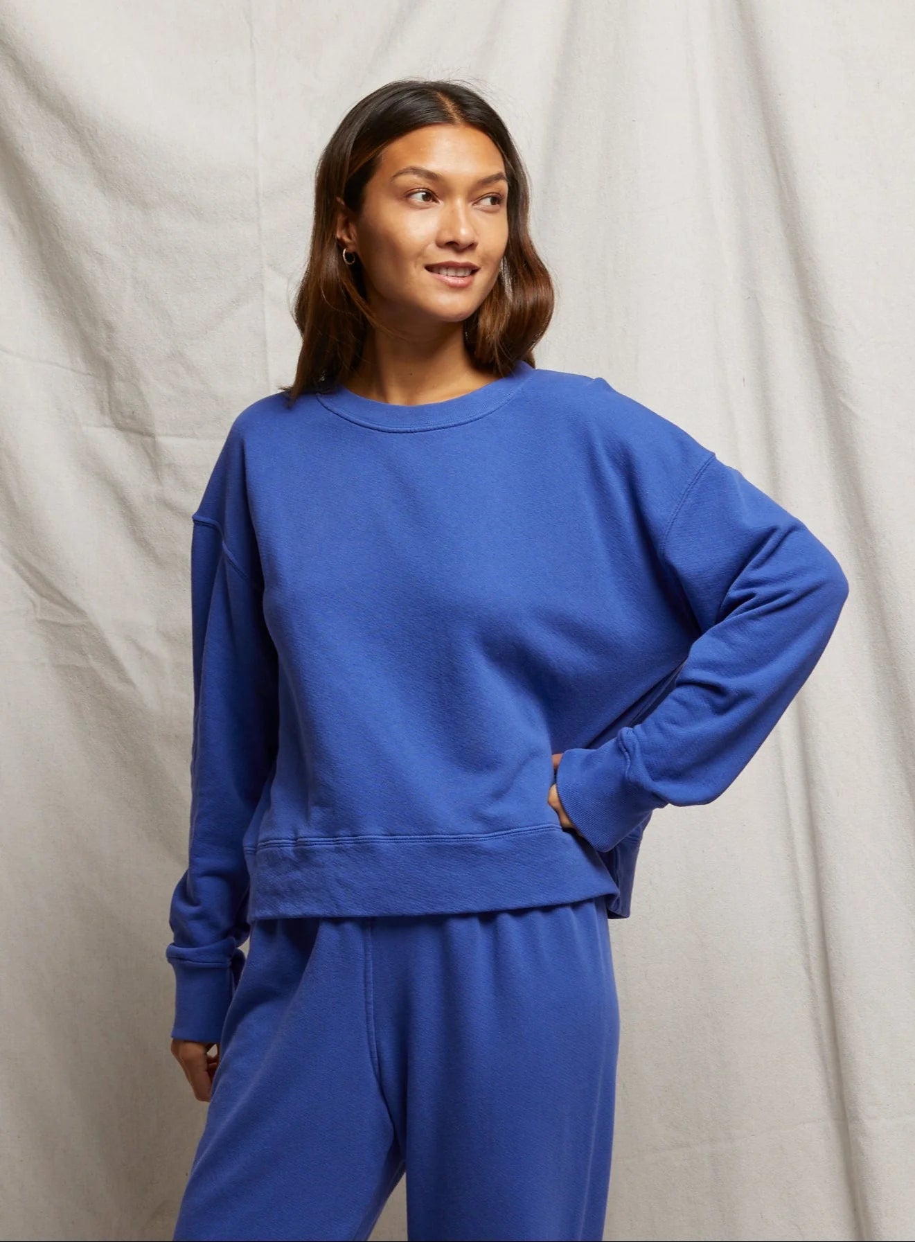 French Terry Pullover Sweatshirt Violet Blue