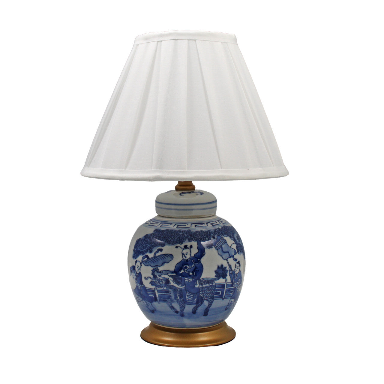 Blue And White Ancestor Mini Jar Boy Rides Kirin With Gold Base