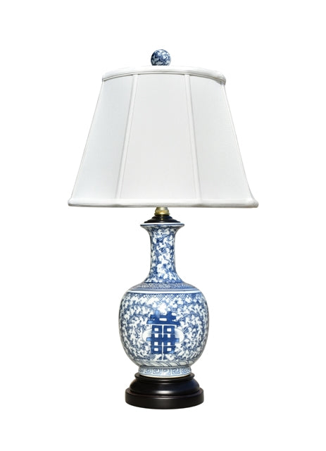 B/W Porcelain Double Happiness Vase Lamp