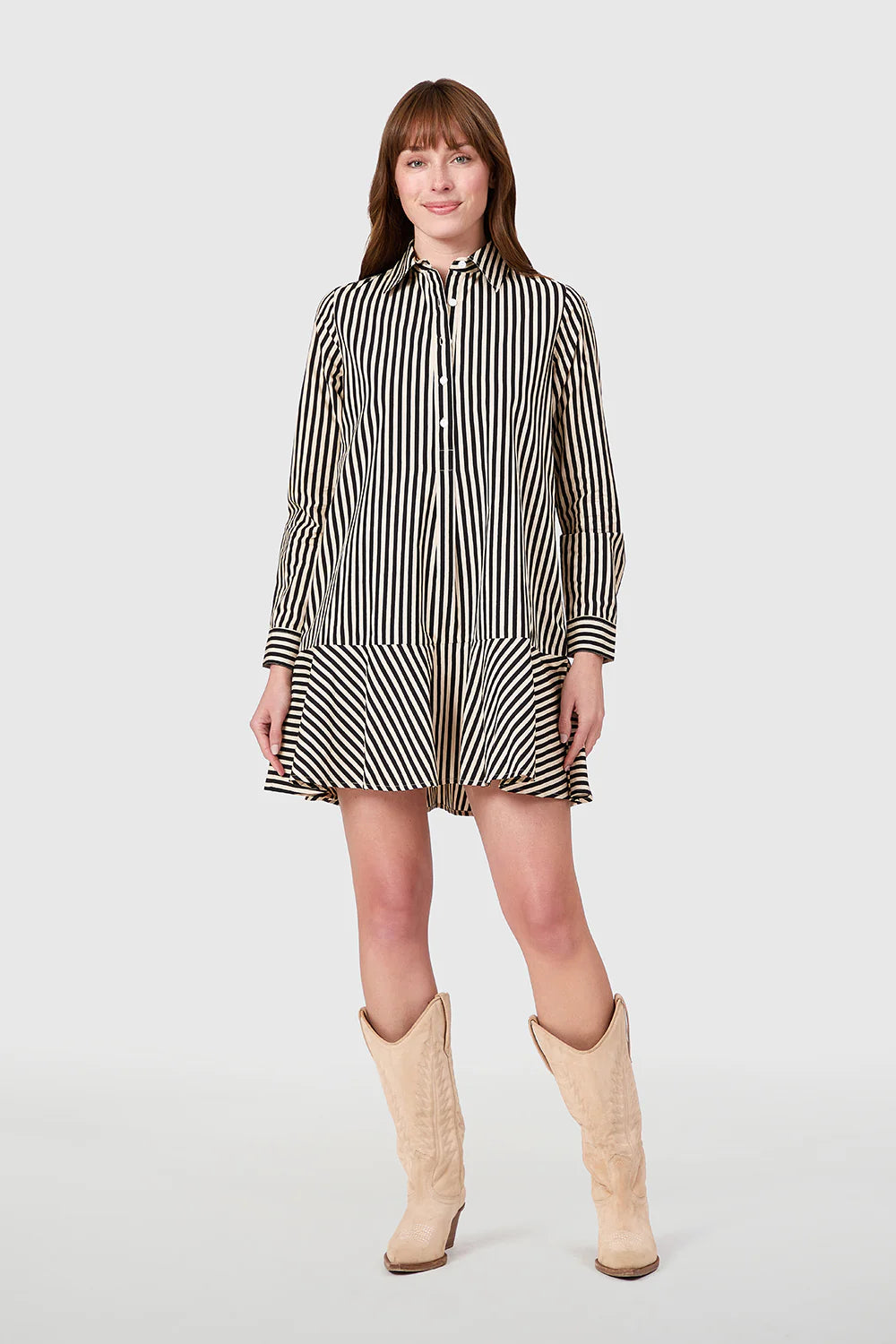 Polly Dress Ganache Pinstripe