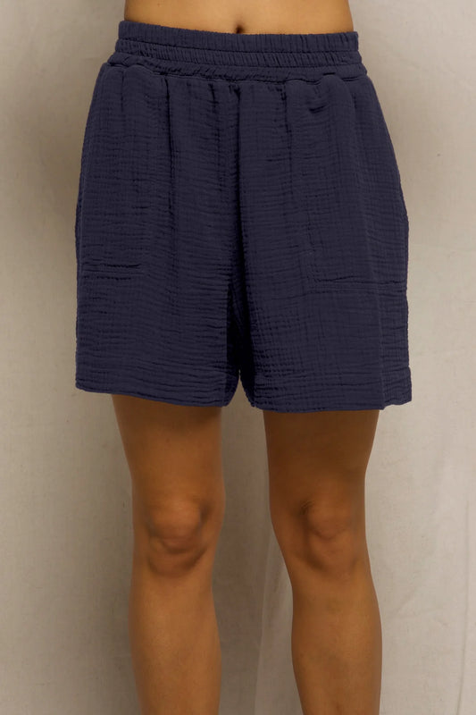 Double Gauze Pull On Shorts Navy
