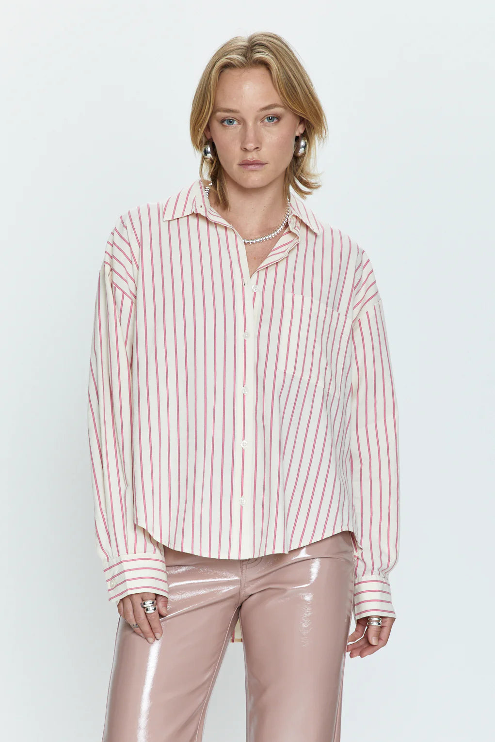 Sloane Oversized Button Down Rose Multi Stripe