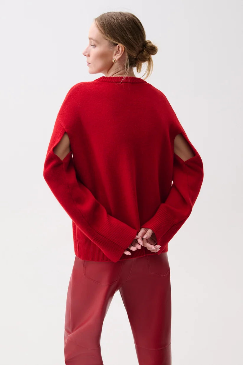 Ramsey Tie Sleeve Crew Neck Sweater Savvy Red