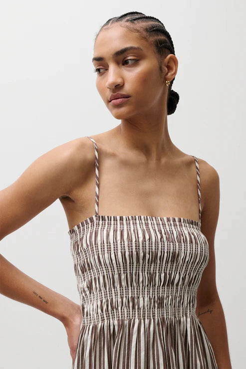 Bianca Shirred Bodice Dress Java Stripe