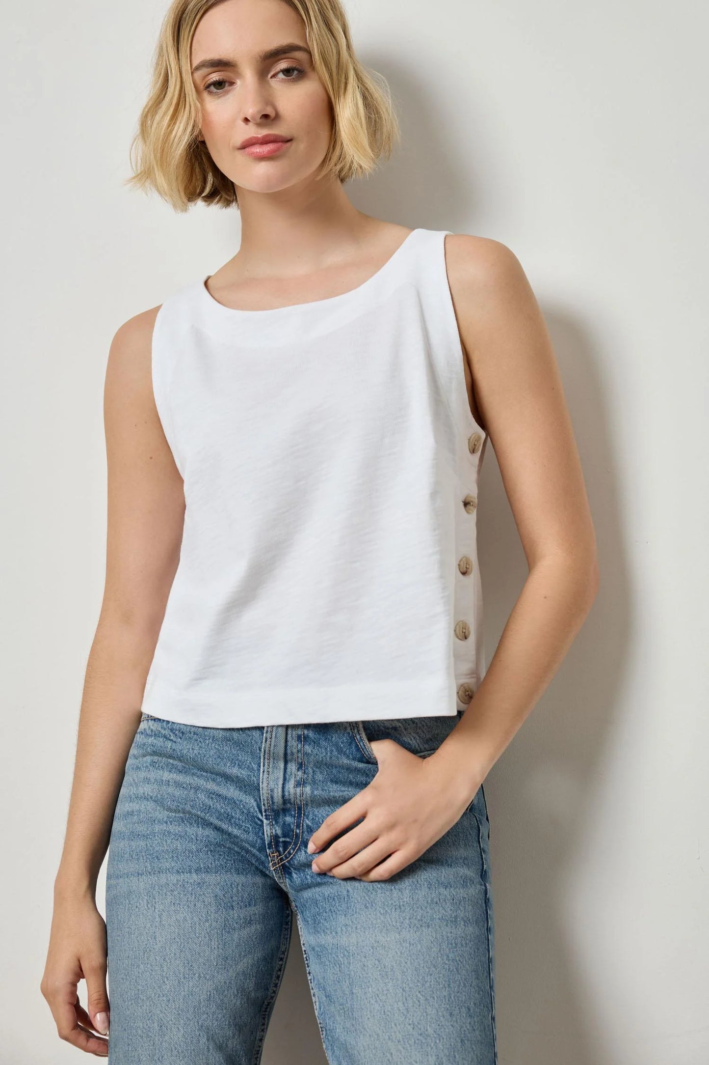 Side Button Tank White