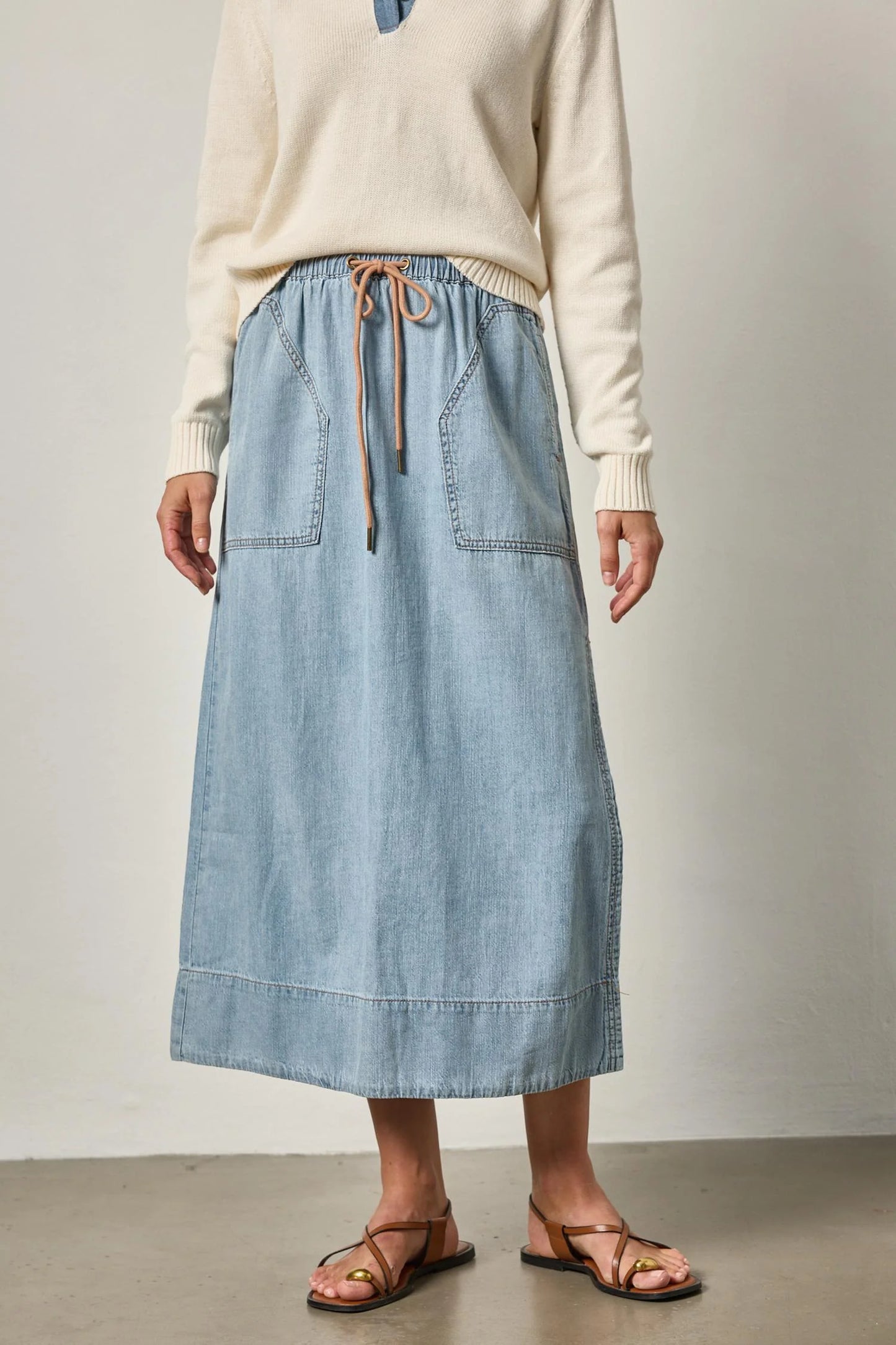 Denim Drawcord Skirt Blue Wash