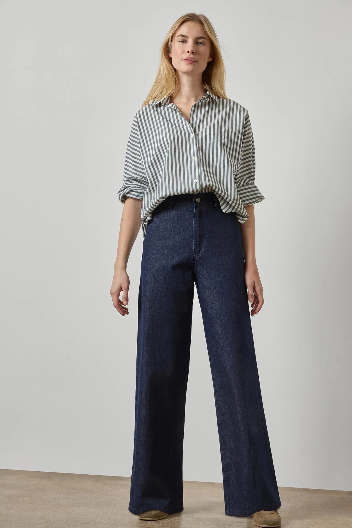 Dolman Sleeve Button Down Shirt Mineral Stripe
