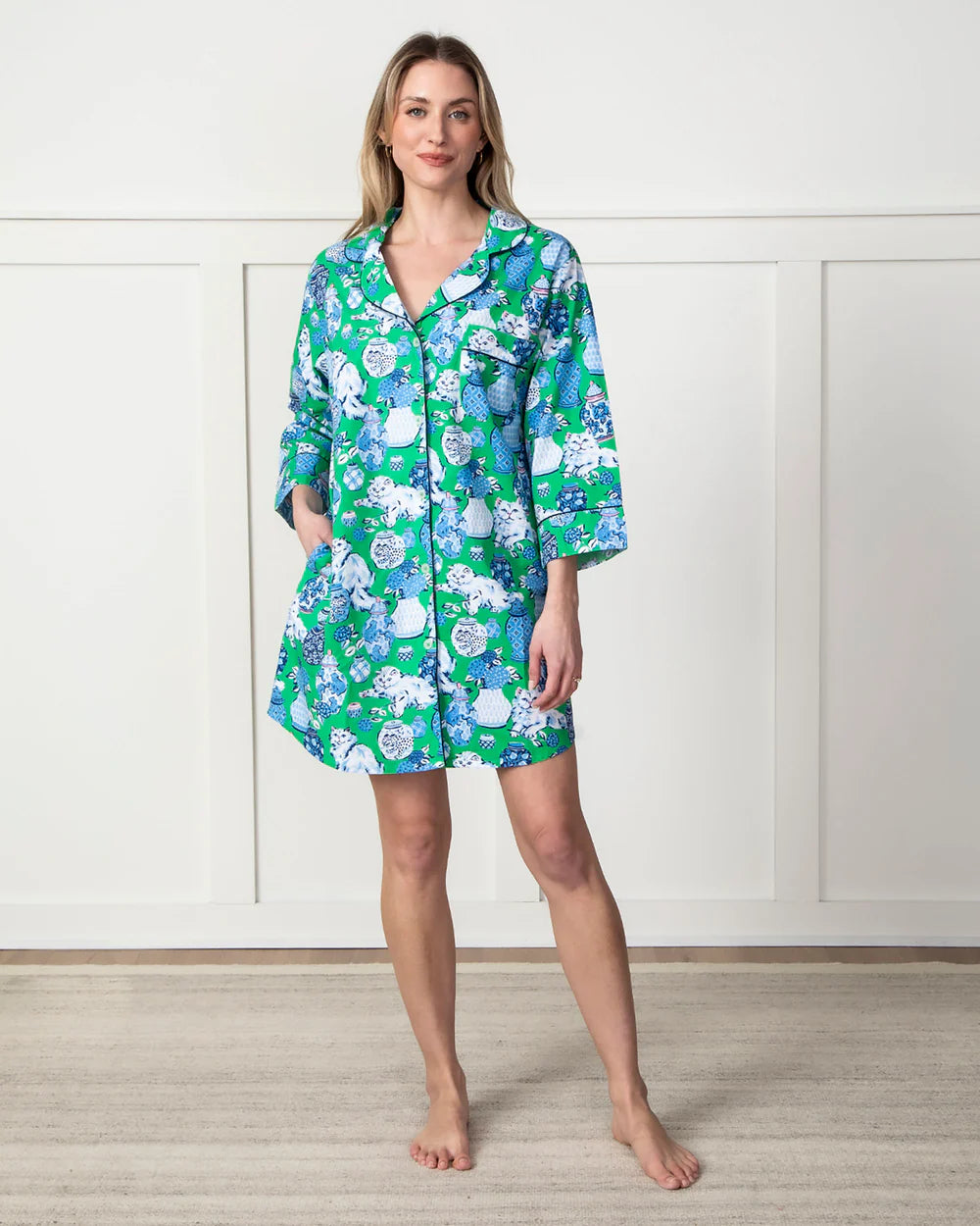 Fancy Cat Sleep Shirt Green Juice